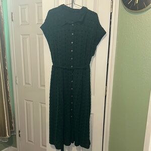 Nina Leonard Green Buttoned Peplum Midi Dress